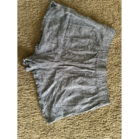 Daisy & Delilah Women XL Blue Linen Blend Ruffle Hem Elastic Waist Shorts New - Picture 5 of 7
